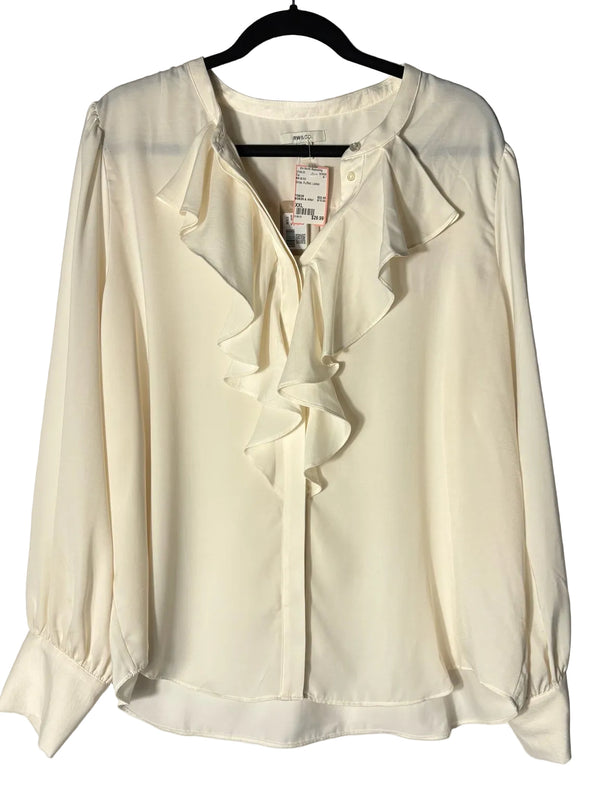 Size XXL RW & CO White Ruffled Ladies Top