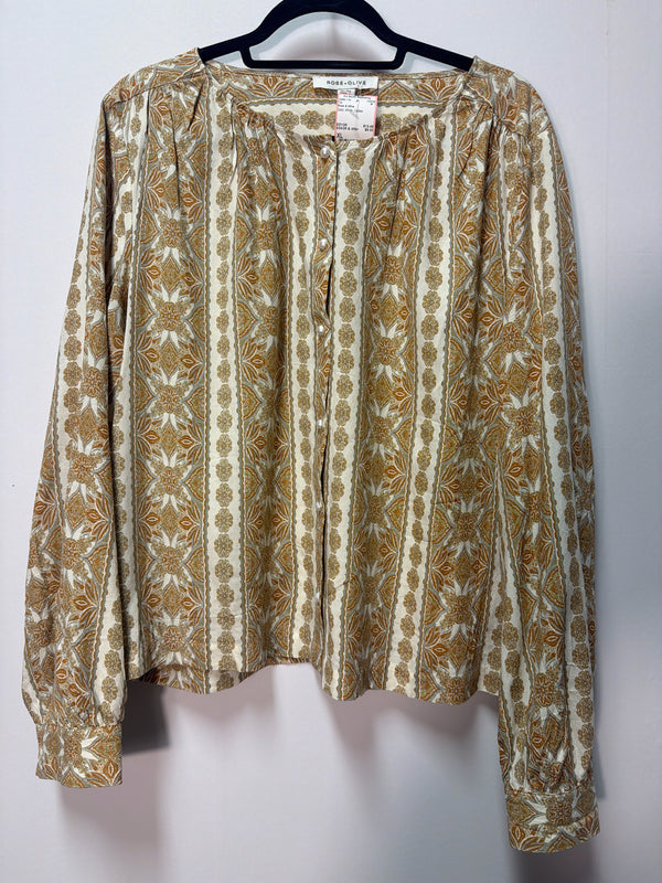 Size XL Rose & Olive Gold White Ladies Top