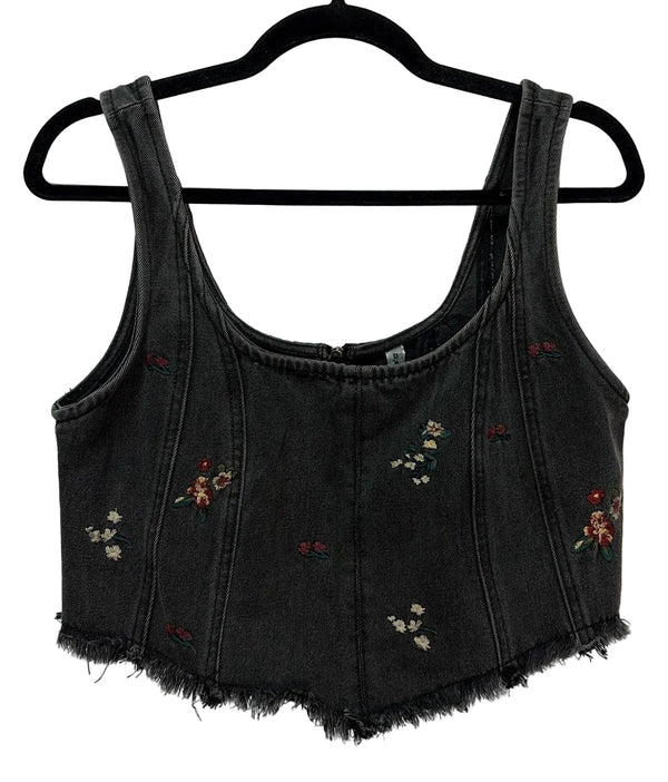 Size L Black Denim Floral Ladies Top