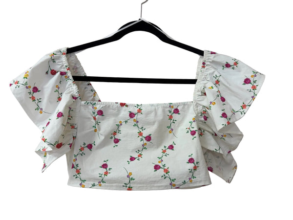 Size M Zara White Pink Floral Ladies Top