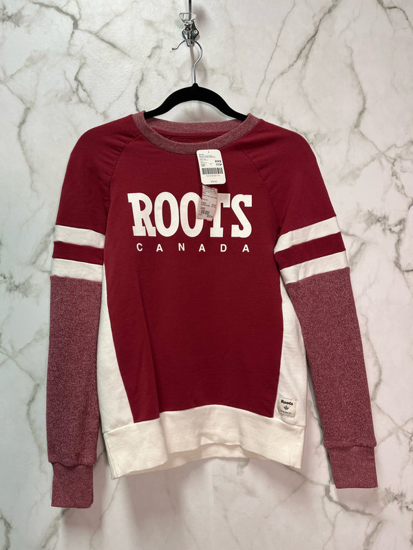 Size XXS Roots Maroon White Logo Ladies Long Slvd Top