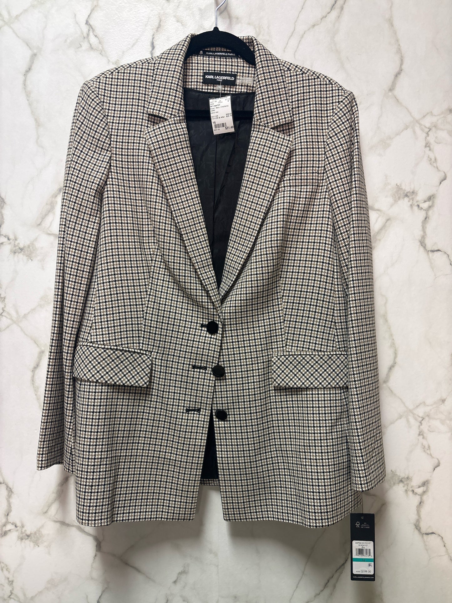Size 16 Karl Lagerfeld Brown Black Checkered Ladies Jacket