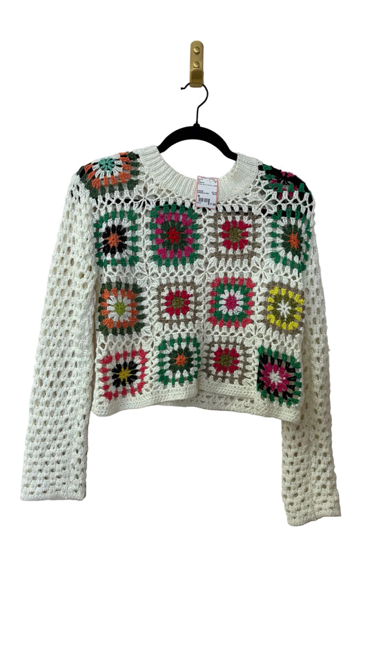 Size M Dreamers White Multi Crochet Ladies Top
