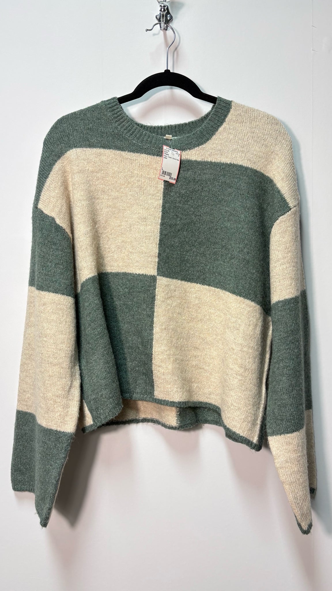 Size L Z Supply Green Cream Brand New Ladies Sweater