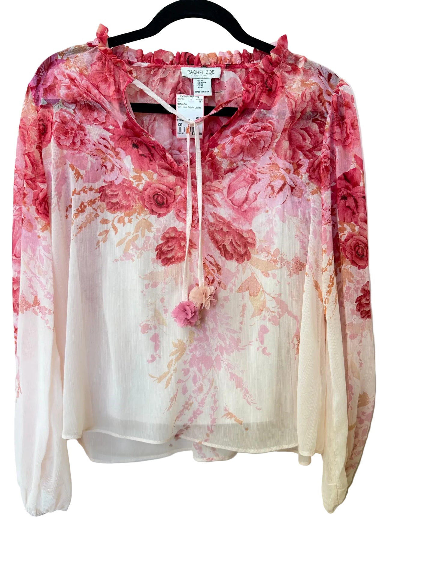 Size XS Rachel Zoe Pink Rose Tassle Ladies Top