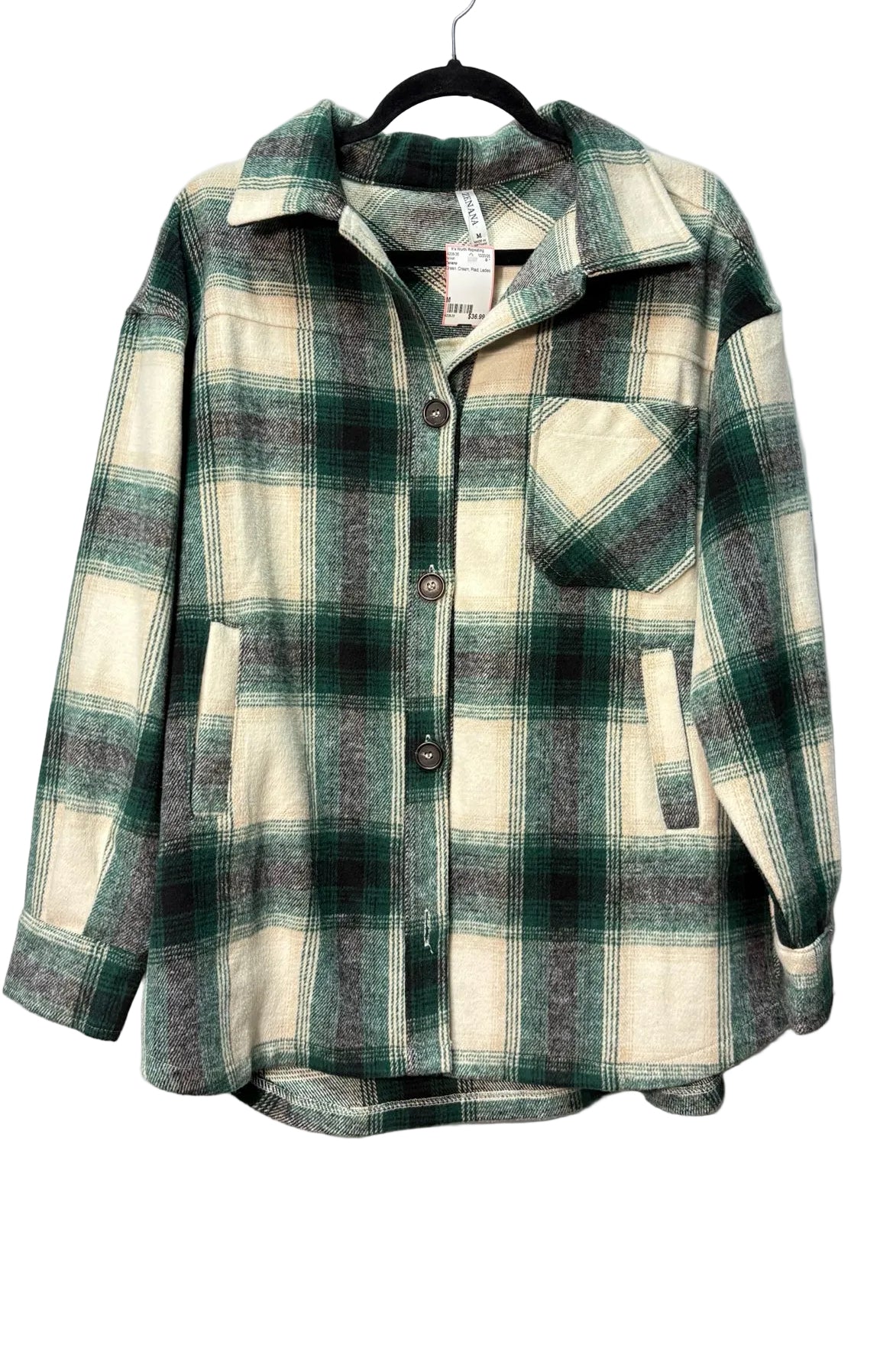 Size M Zenana Green Cream Plaid Ladies Jacket