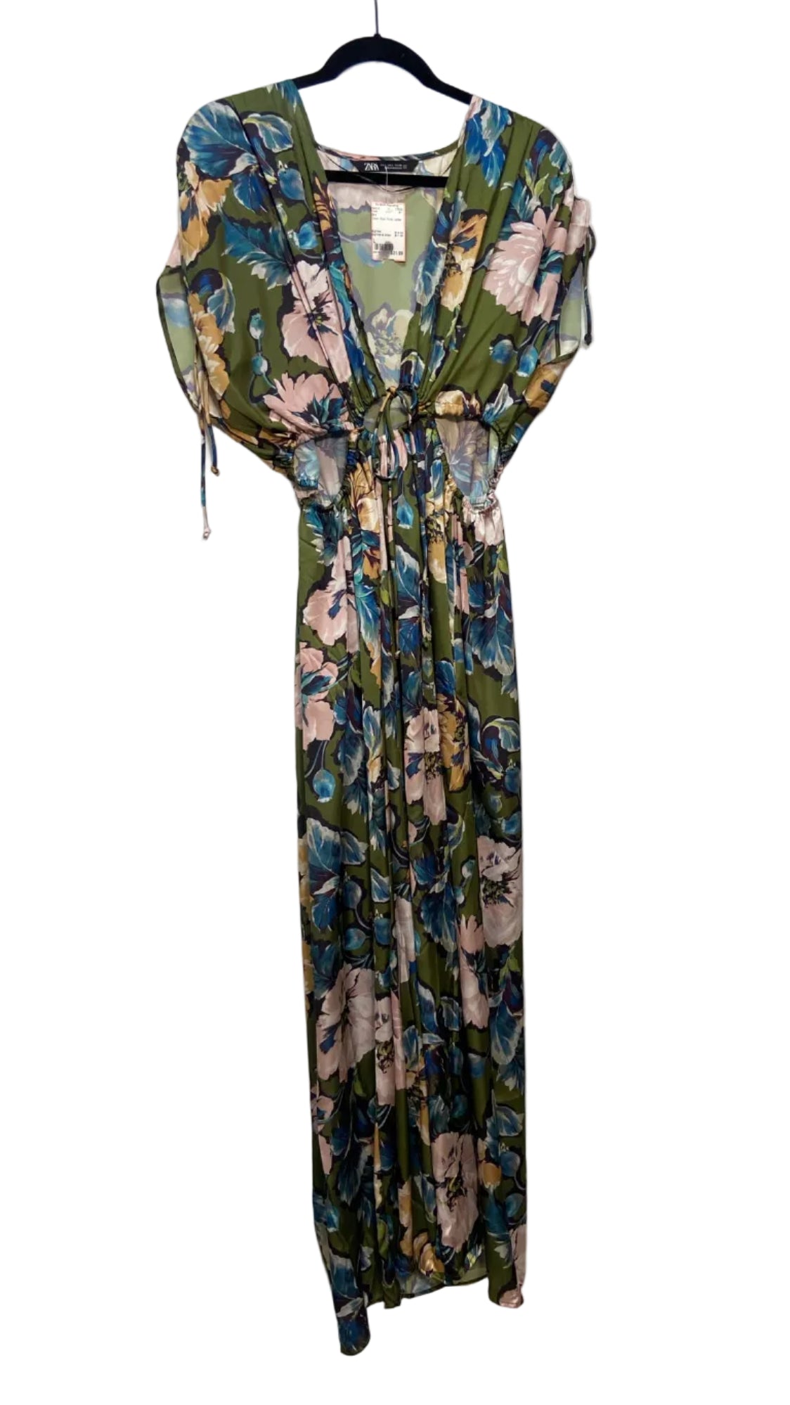 Size L Zara Green Multi Floral Ladies Dress
