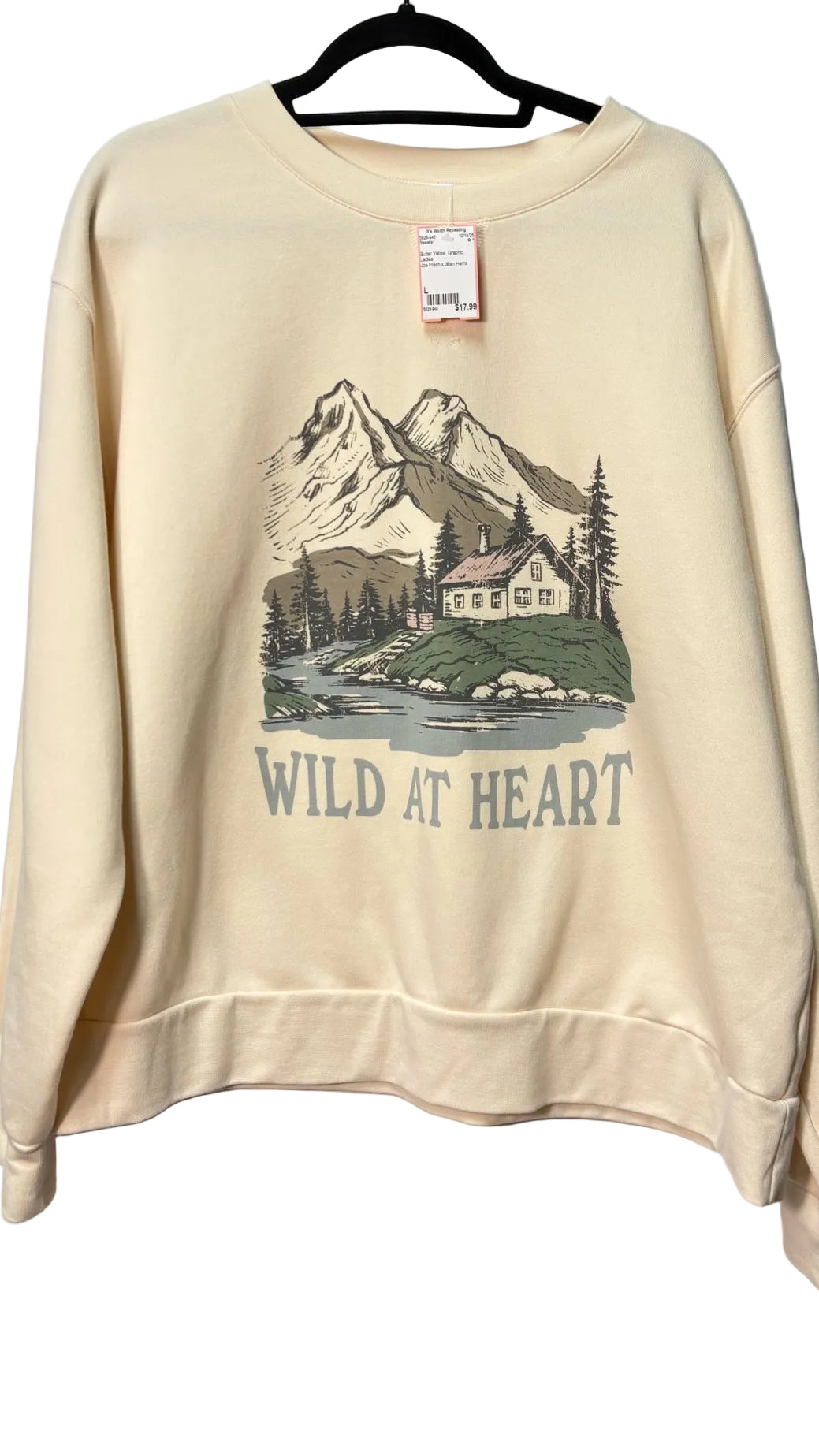 Size L Butter Yellow Graphic Ladies Sweater