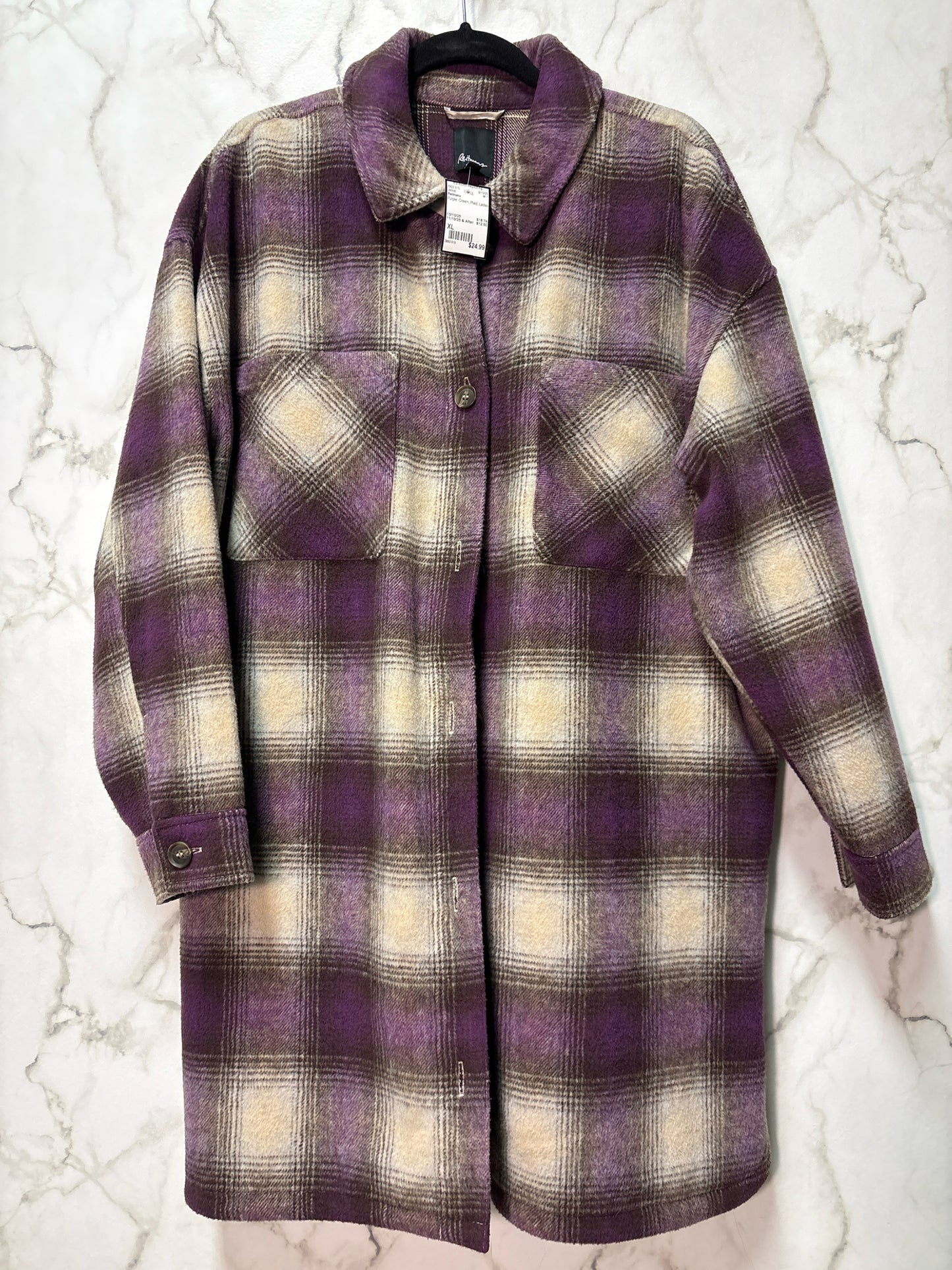 Size XL Reitmans Purple Cream Plaid Ladies Jacket