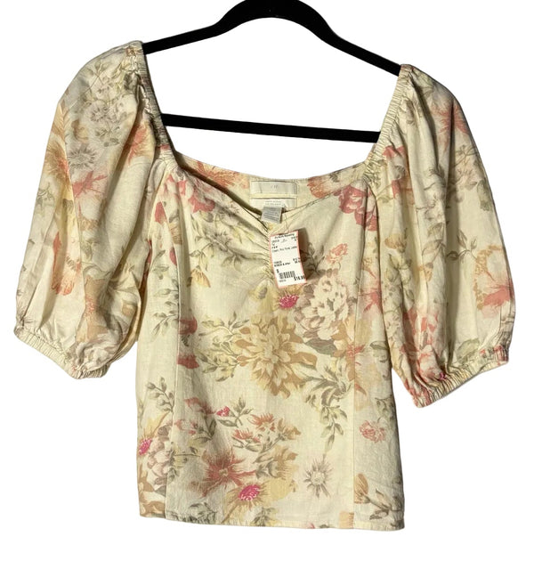 Size S H & M Cream Pink Floral Ladies Top
