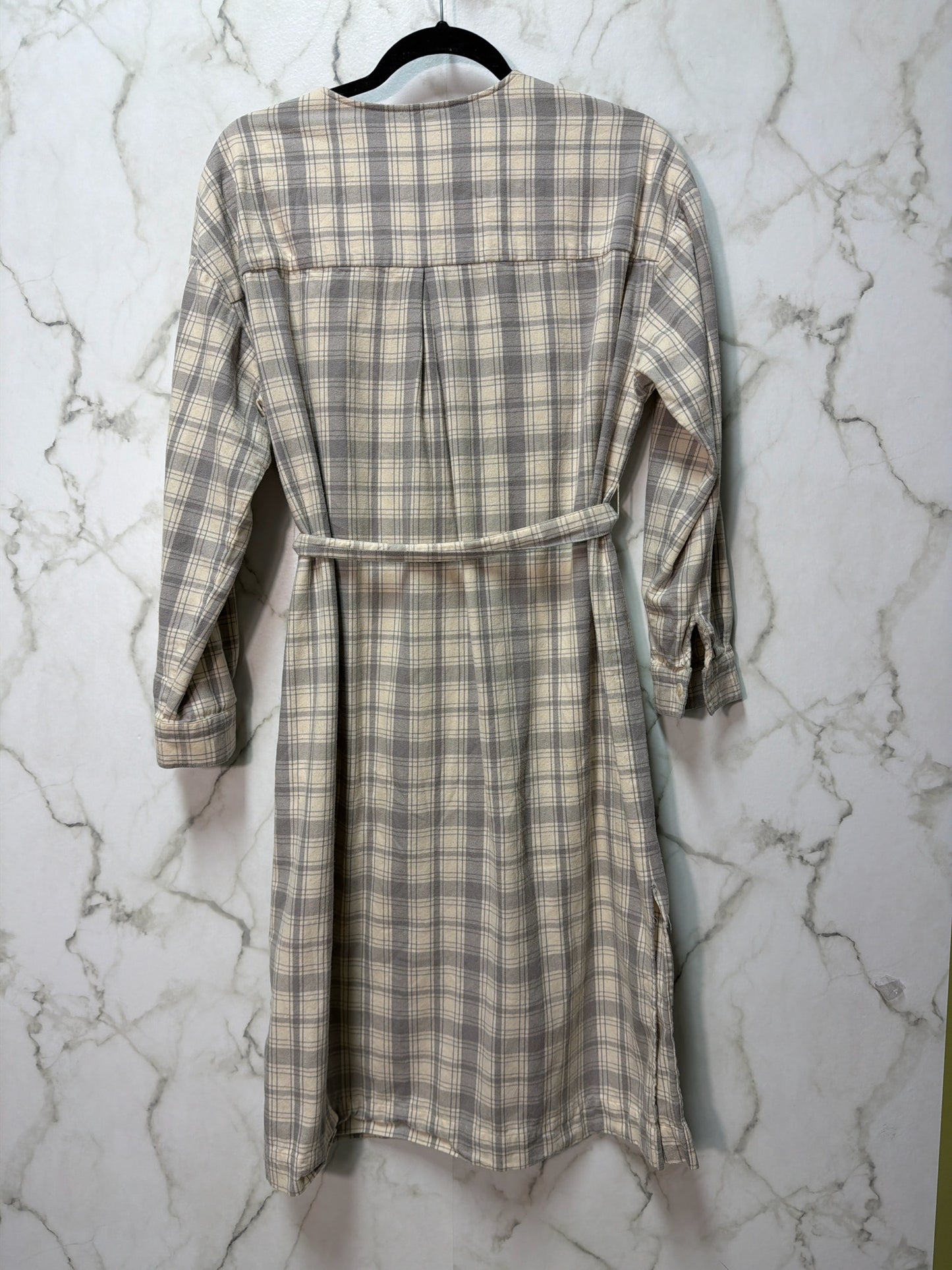 Size S Cream Grey Plaid Ladies Dress