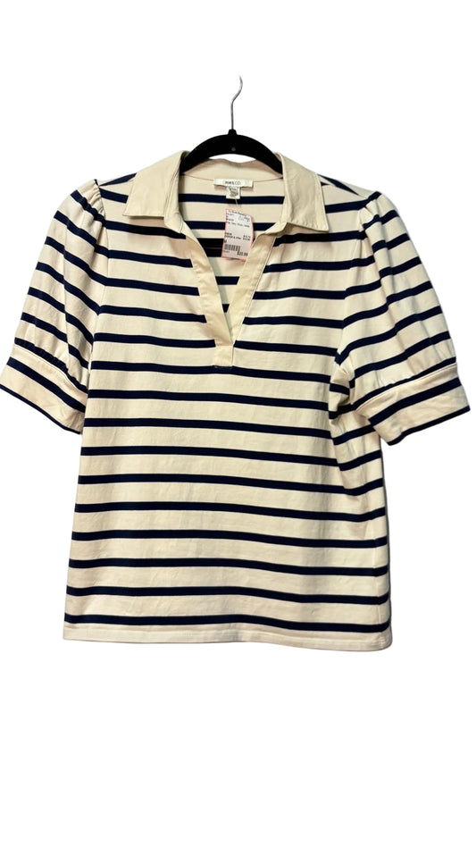 Size M RW & CO White Navy Stripe Ladies Top