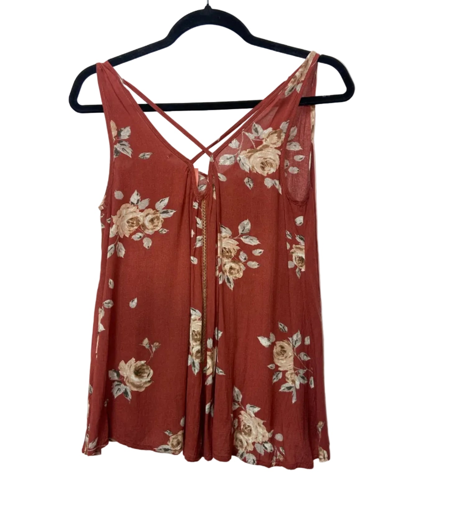 Size XS Rust Beige Floral Women's Sleeveless Top