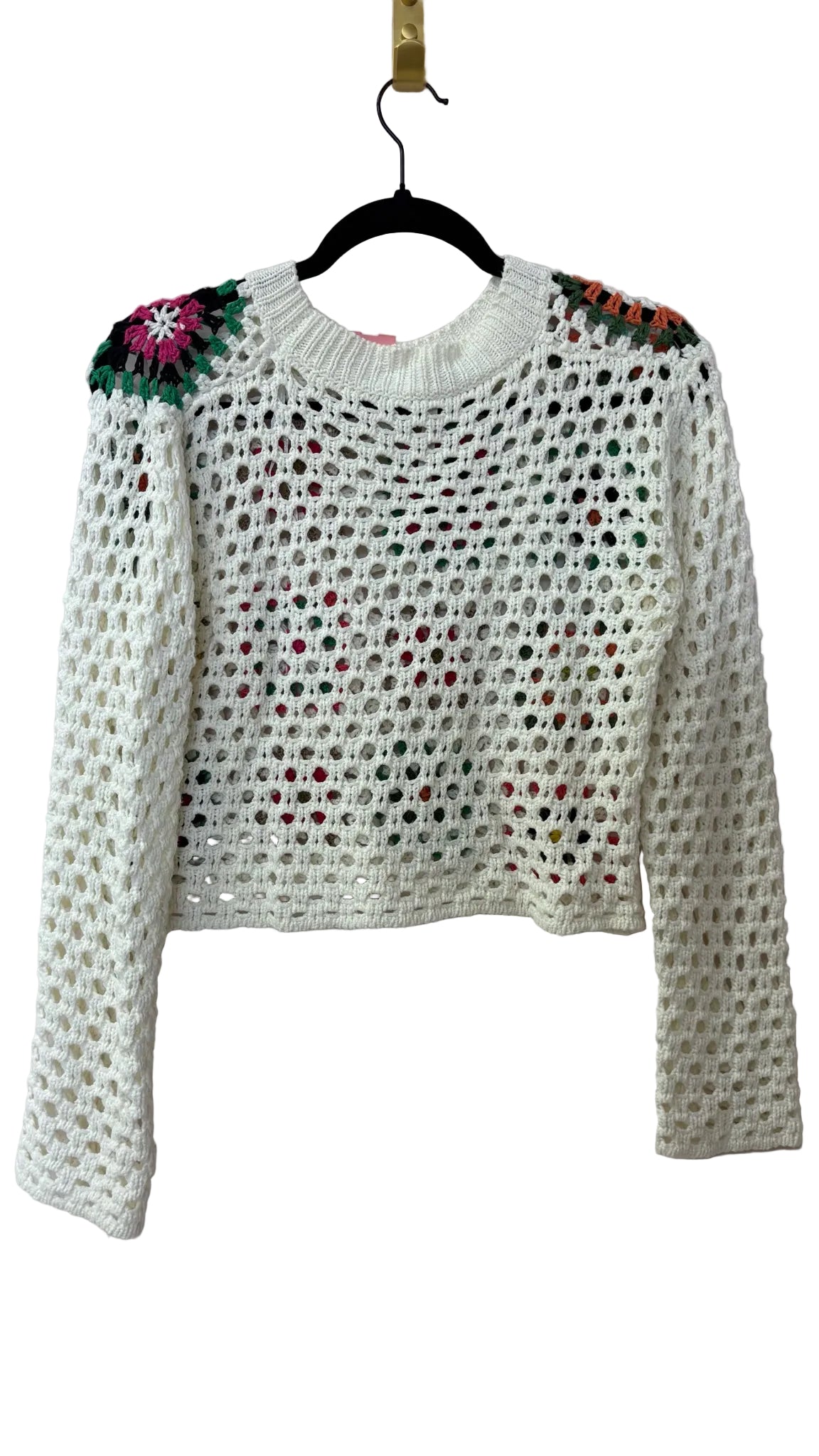 Size M Dreamers White Multi Crochet Ladies Top