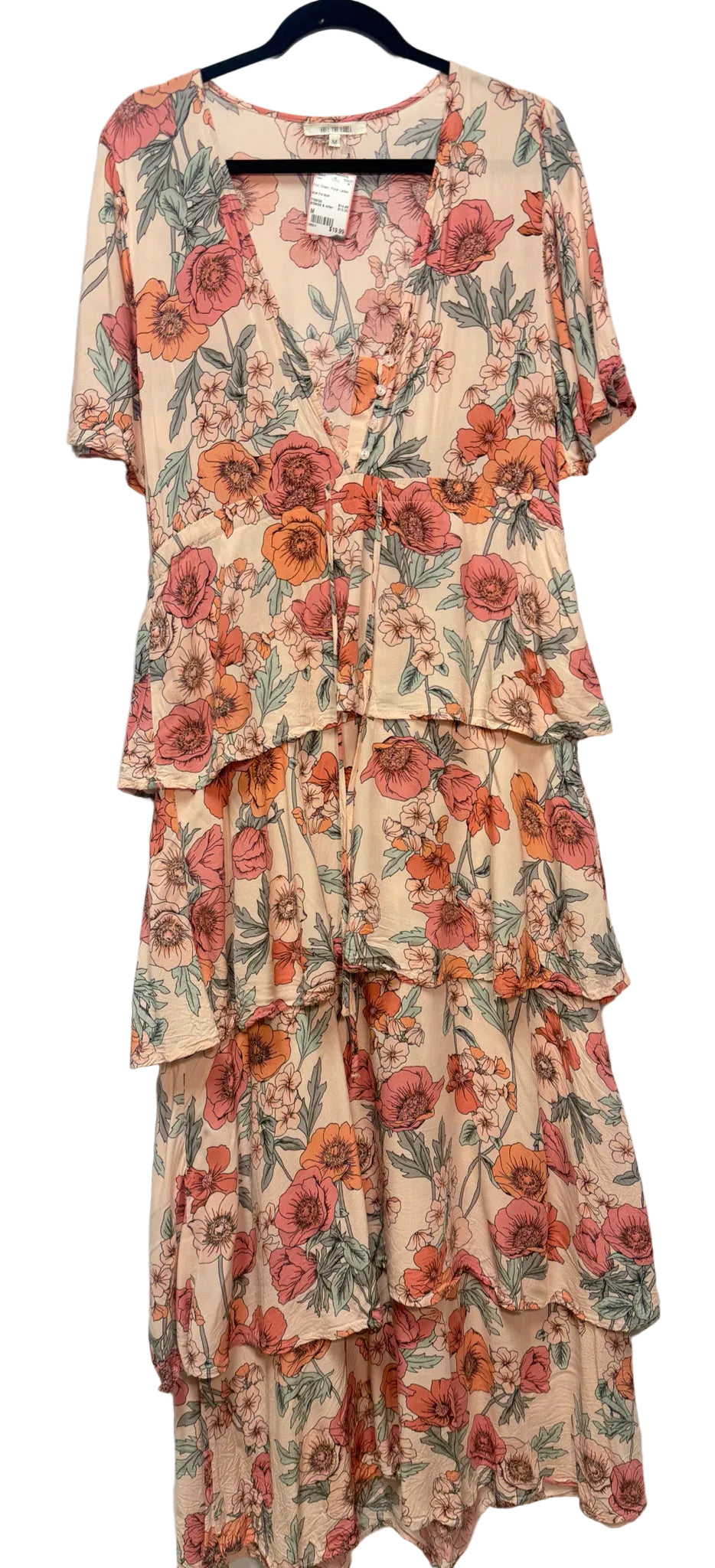 Size M Pink Green Floral Ladies Dress