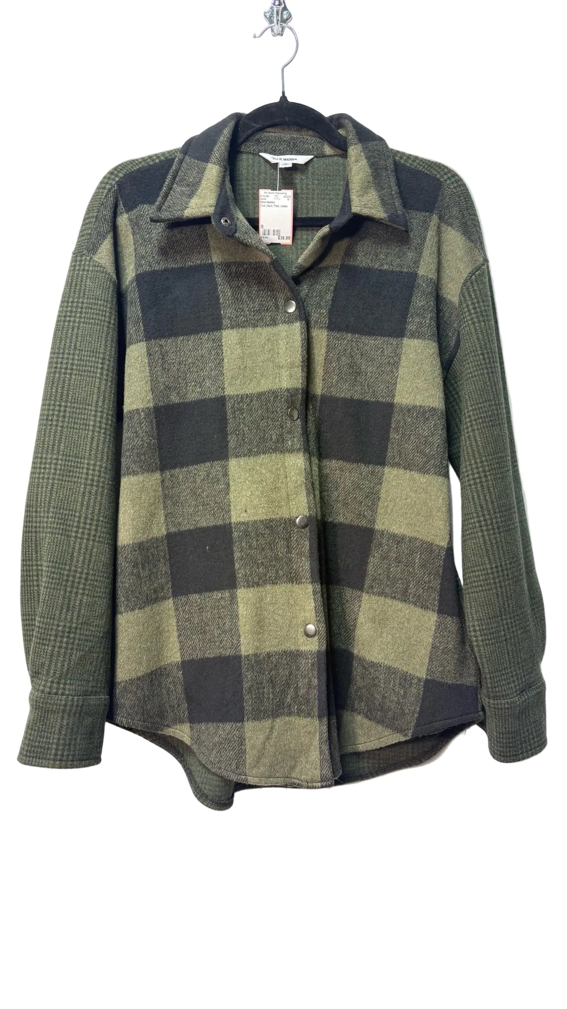 Size S Steve Madden Olive Black Plaid Ladies Jacket
