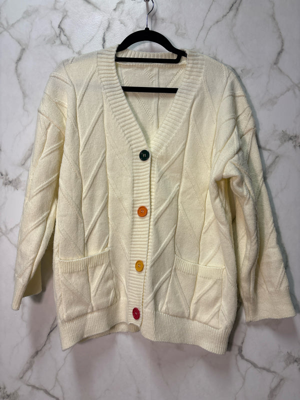 Size M cream Multi-Color buttons Ladies Cardi