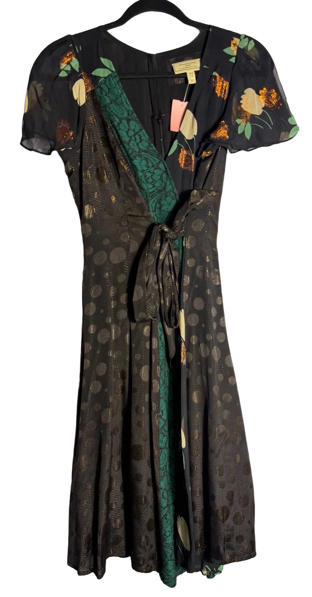 Size 2 Anthropologie Green Floral Ladies Dress