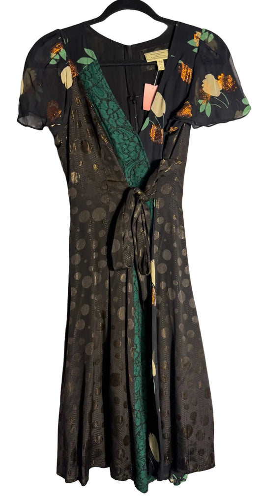 Size 2 Anthropologie Green Floral Ladies Dress