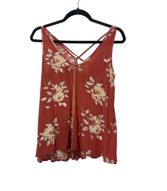 Size XS Rust Beige Floral Women's Sleeveless Top