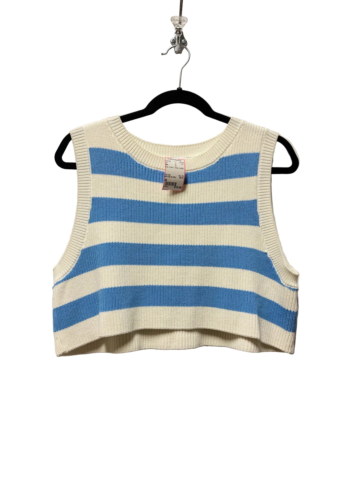 Size M Zara Blue Cream Stripe Ladies Top