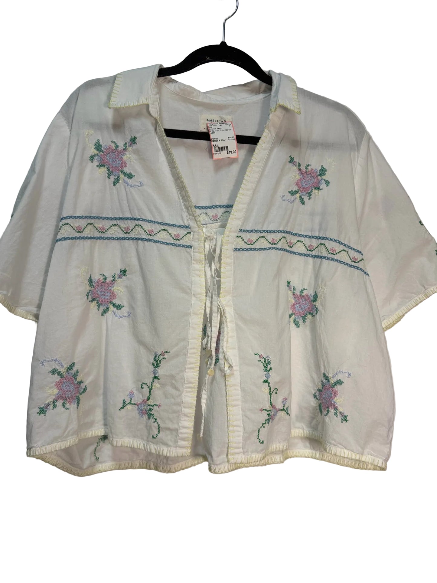 Size XXL American Eagle White Multi Embroidered Ladies Cardi