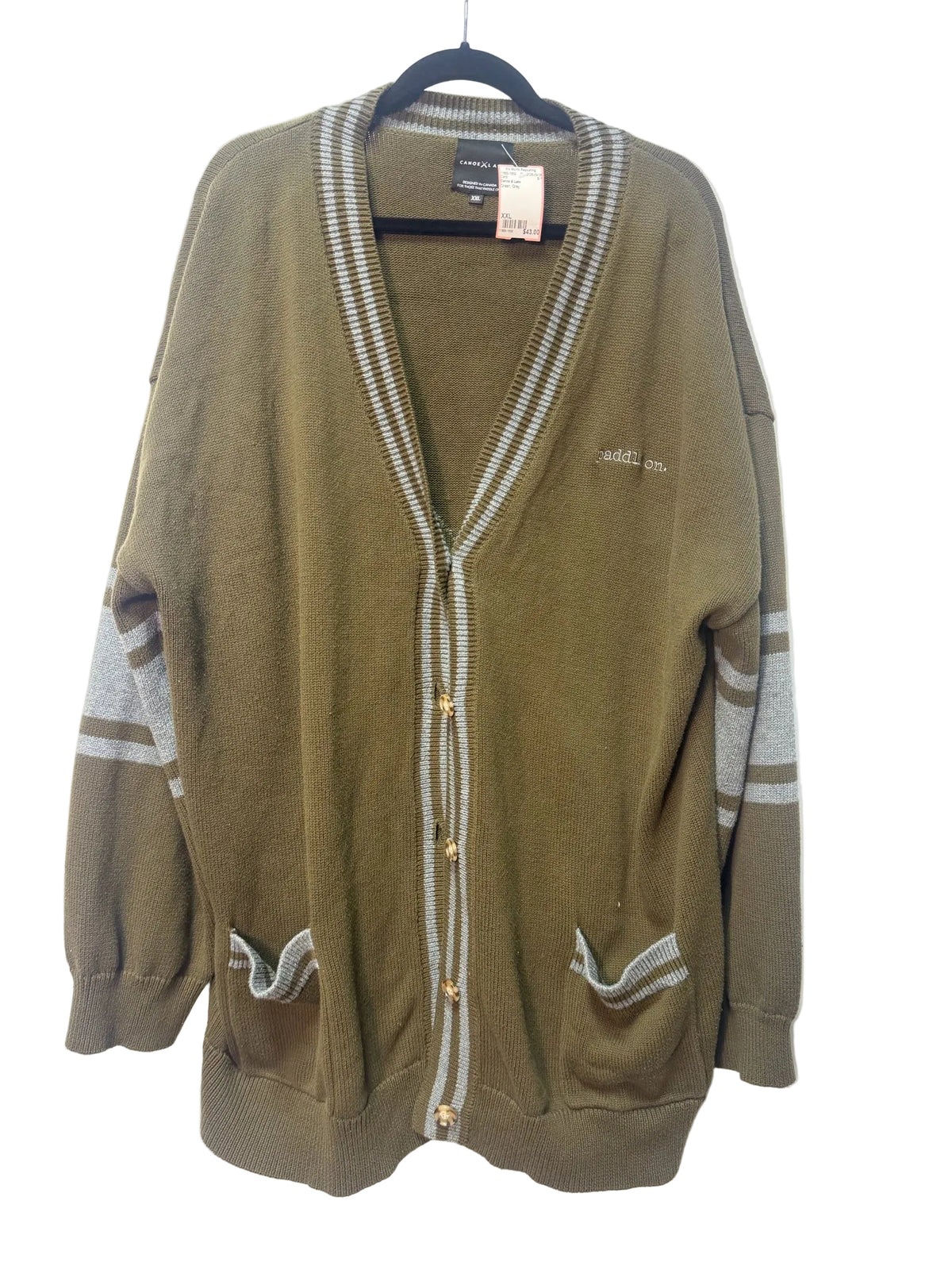 Size XXL Canoe & Lake Green Grey Cardi