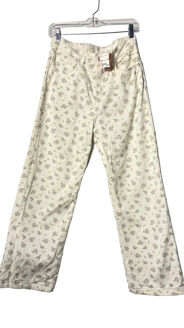 Size M White Multi Floral Ladies Jeans
