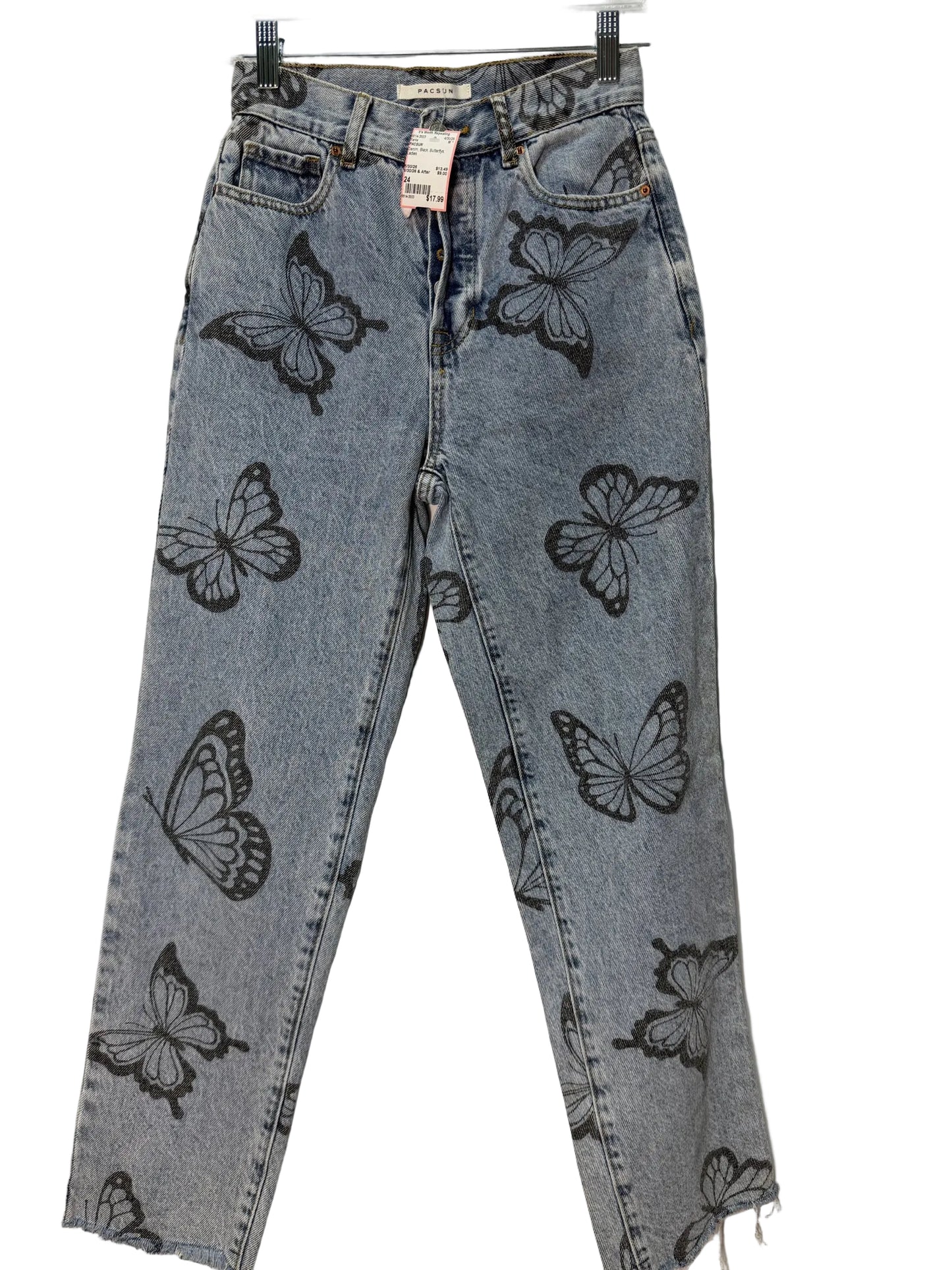 Size 24 PACSUN Denim Black Butterflys Ladies Pants