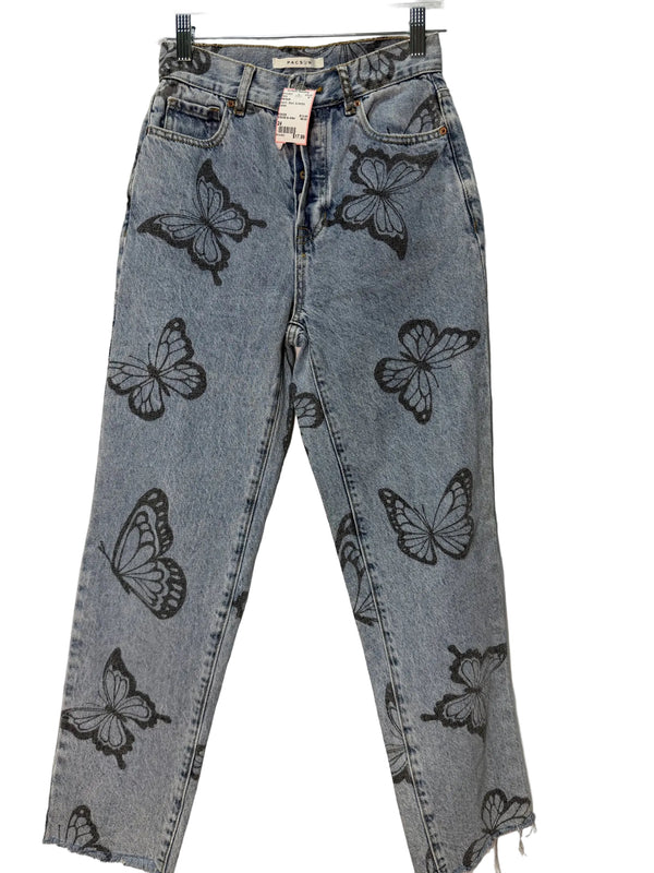 Size 24 PACSUN Denim Black Butterflys Ladies Pants