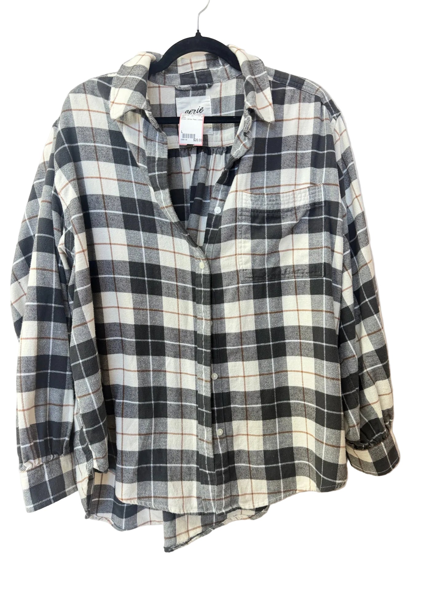 Size L Aerie Brown White Plaid Ladies Top