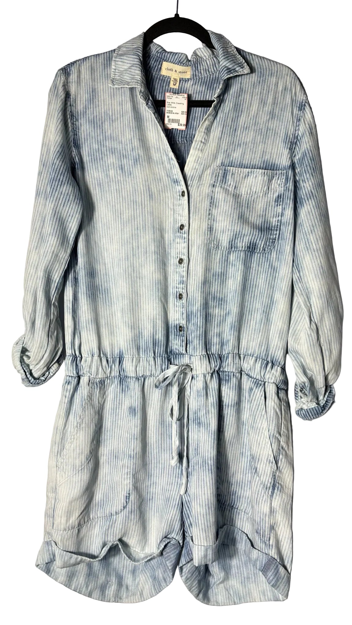 Size M Blue White Drawstring Ladies Romper