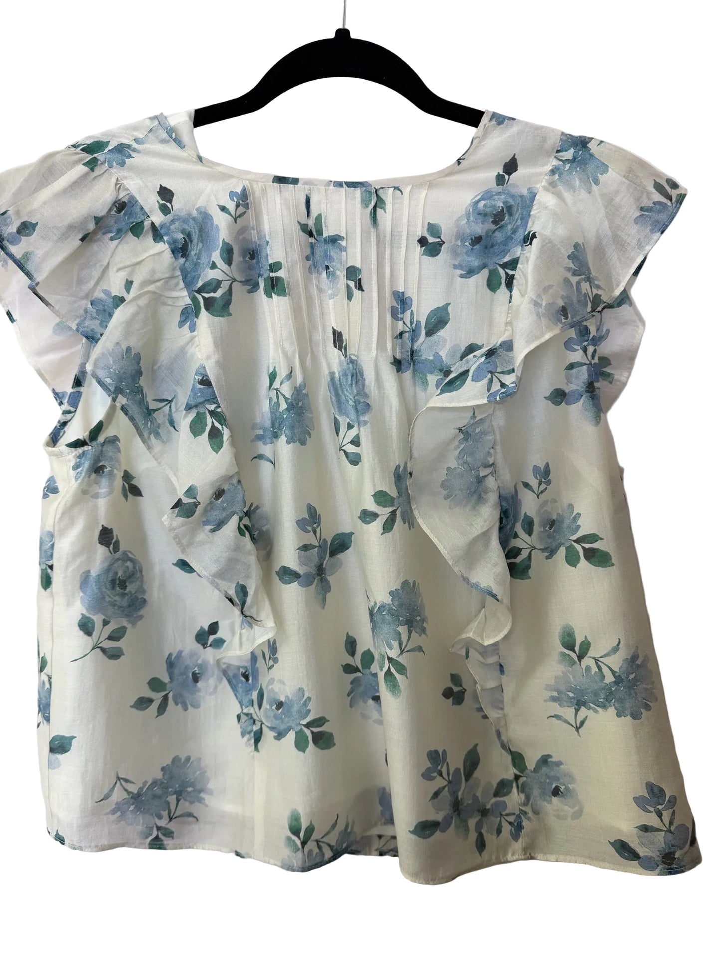 Size M RW & CO Cream Blue Floral Ladies Top