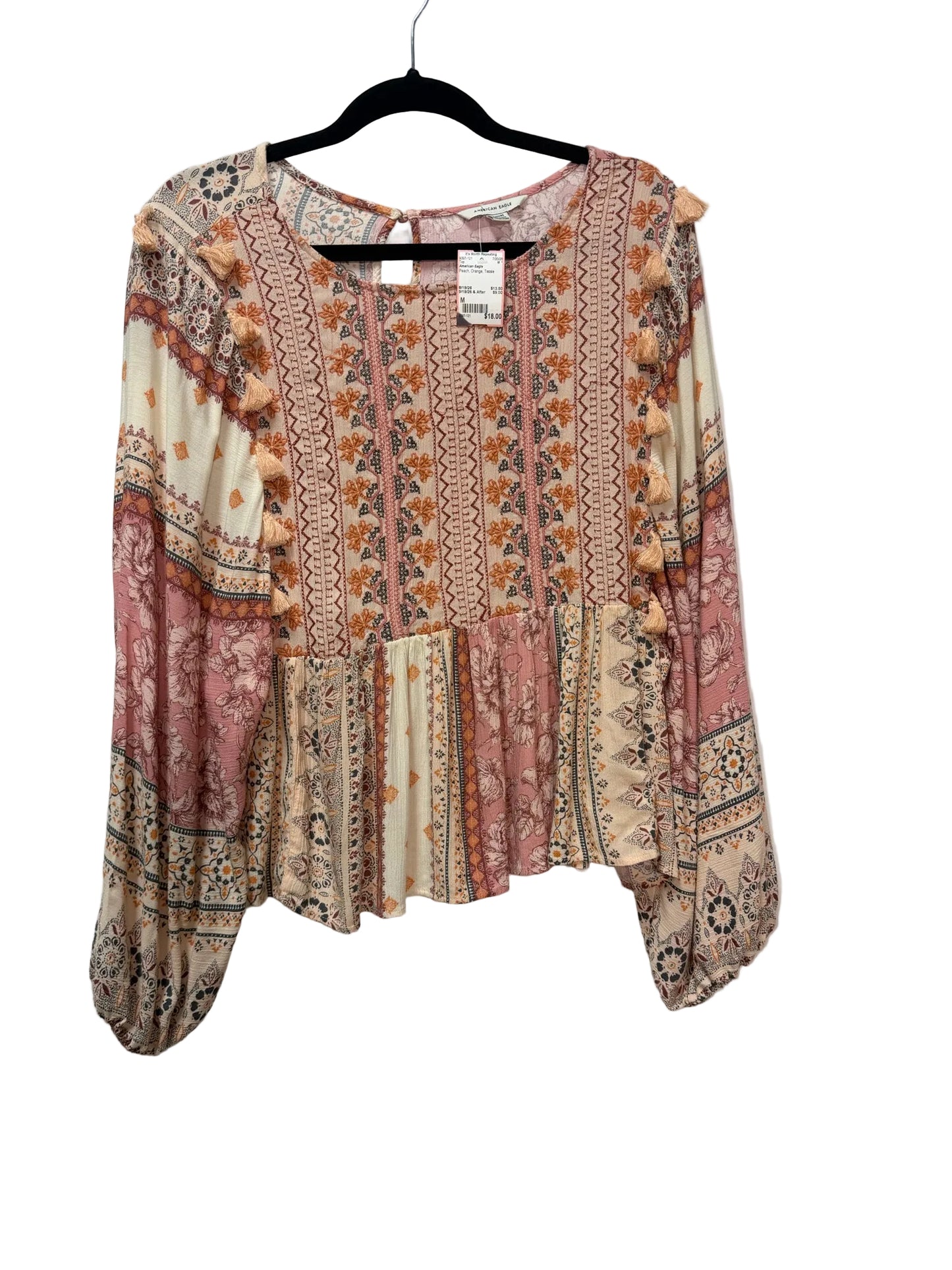 Size M American Eagle Peach Orange Tassle Top