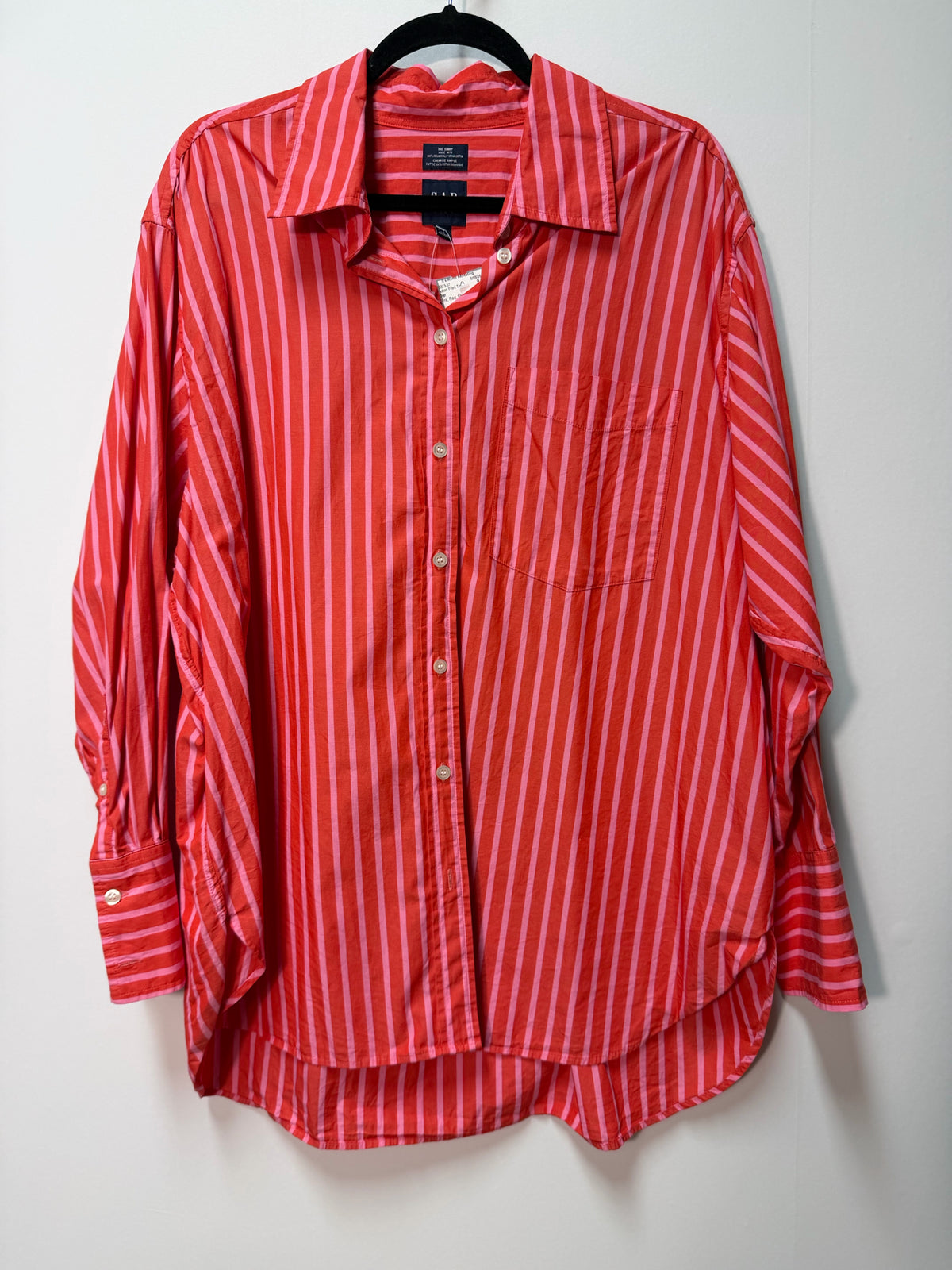 Size L Gap Pink Red Stripe Ladies Button Front Top