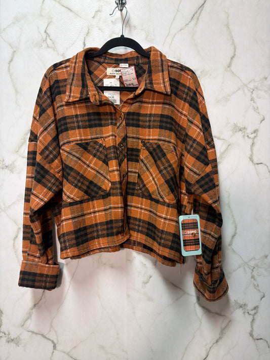 Size XL Brand New Rust Black Plaid Ladies Button Front Top