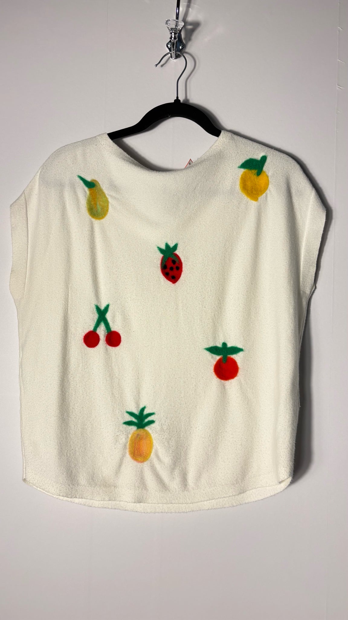 Size M White Fruit Print Ladies Top