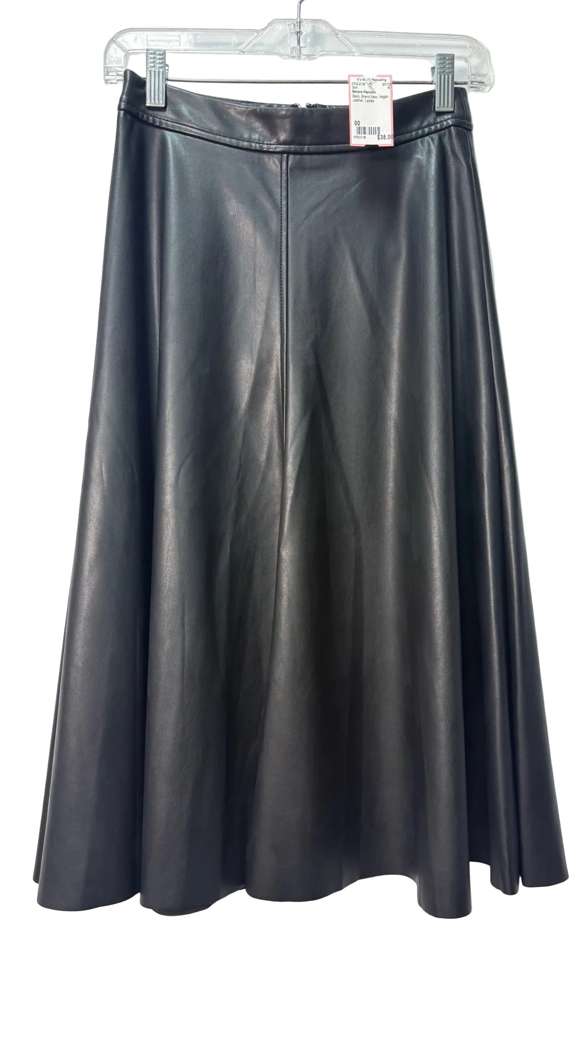 Size 00 Banana Republic Black Brand New Vegan Leather Ladies Skirt