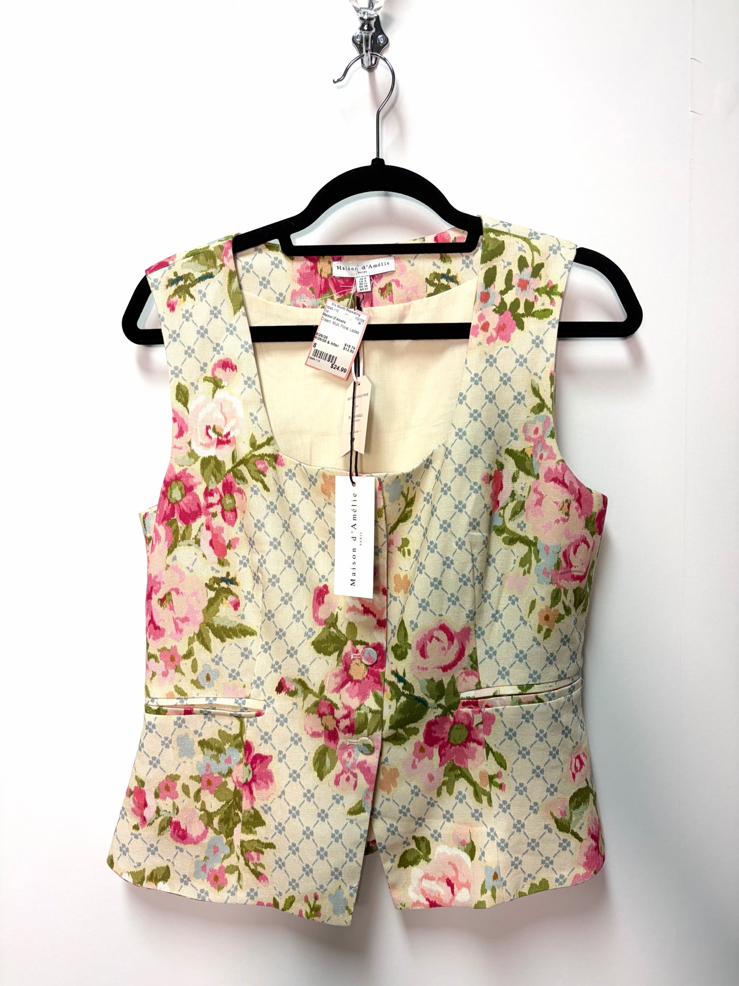 Size 8 Maison D'Amelie Cream Multi Floral Ladies Top