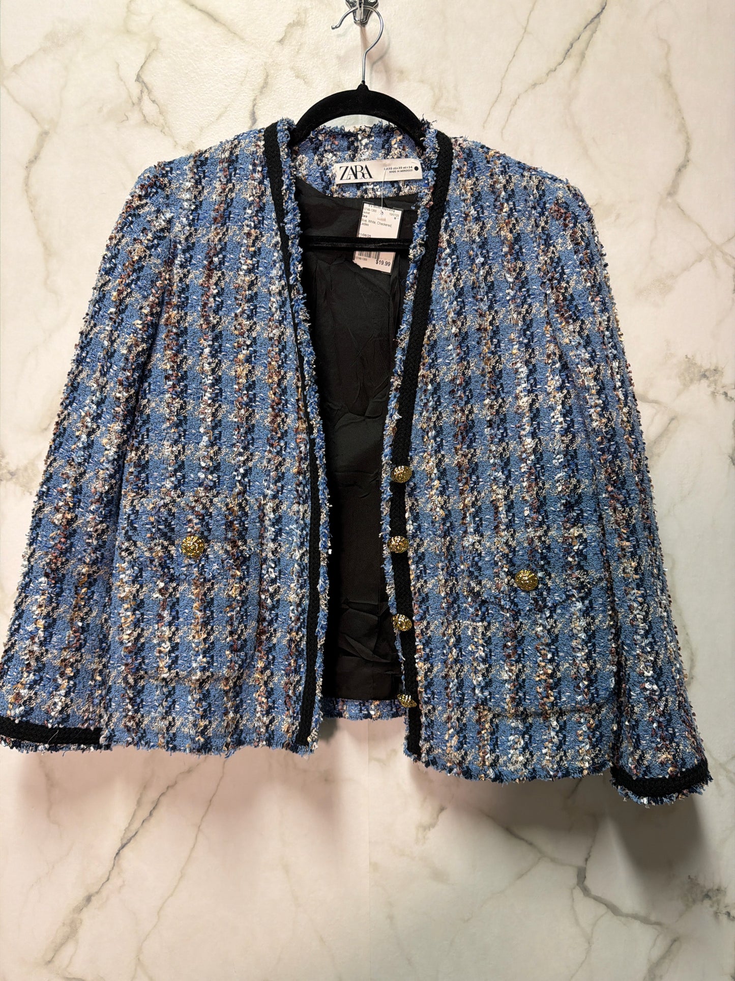 Size XS Zara Blue White Checkered Ladies Jacket