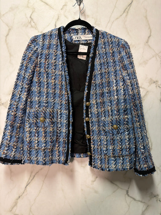 Size XS Zara Blue White Checkered Ladies Jacket