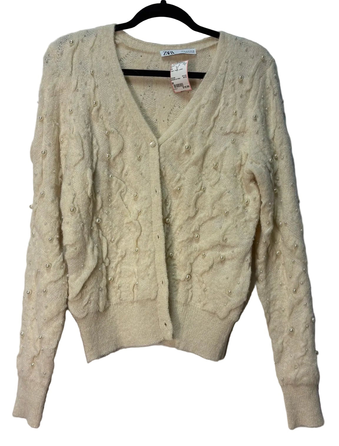Size M Zara Cream Pearls Ladies Top