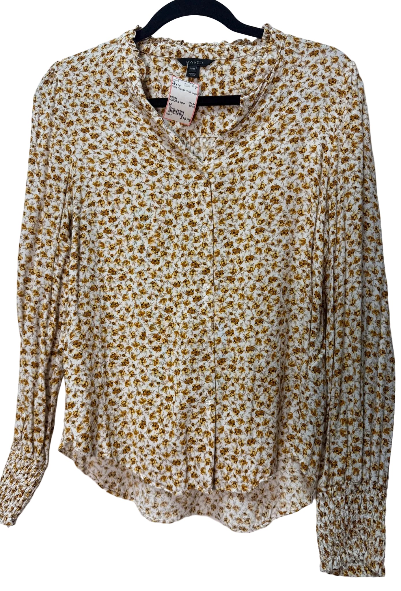 Size M RW & CO White Orange Floral Ladies Top