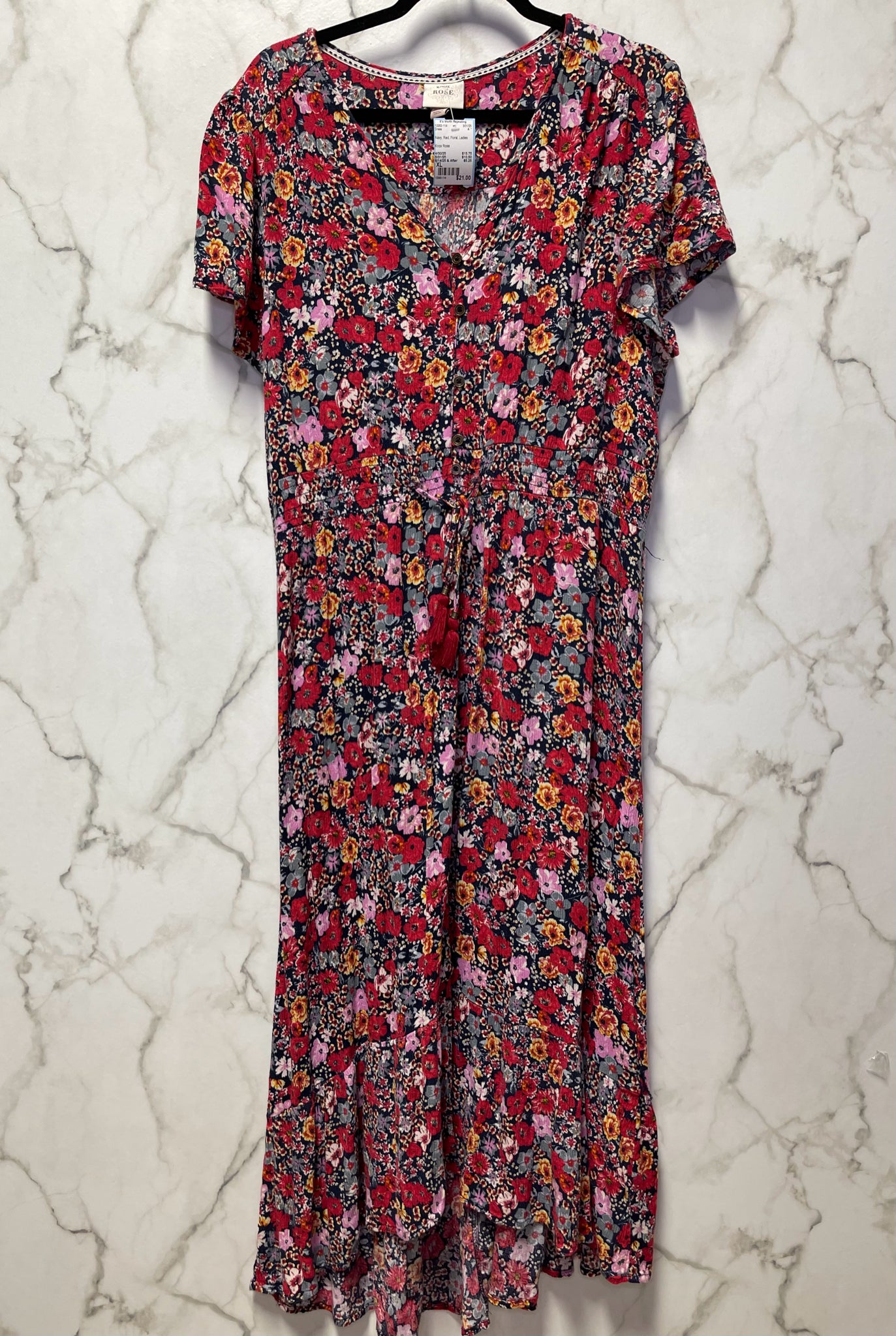Size XL Navy Red Floral Ladies Dress