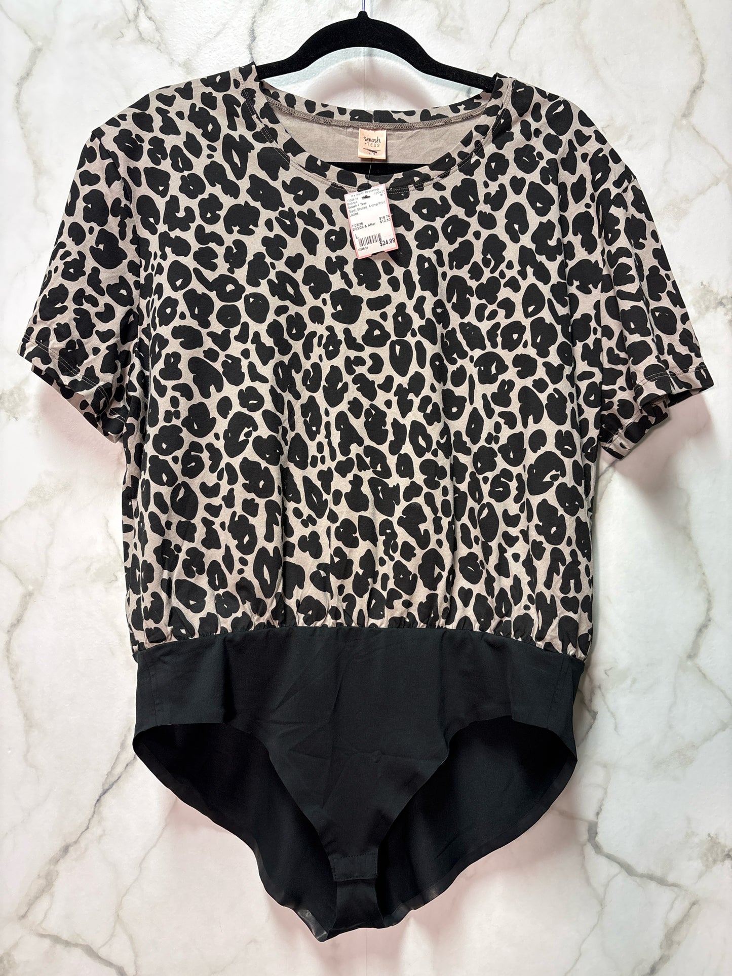 Size L Smash + Tess Black Bronze Animal Print Ladies Bodysuit