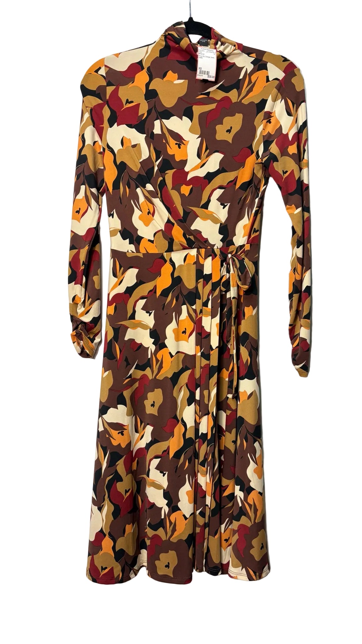 Size XS RW & CO Burgundy Orange Swirls Ladies Dress