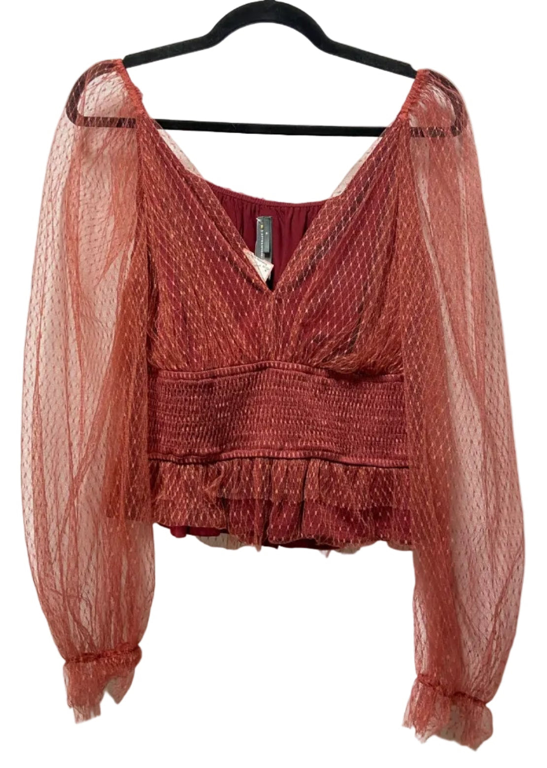 Size M Anthropologie Rust Lace Women's Long Slvd Top