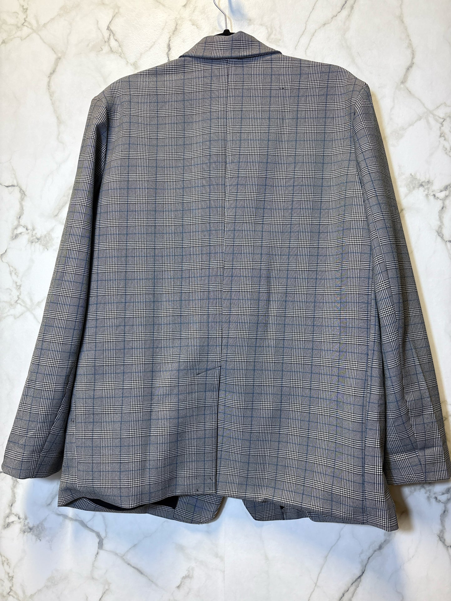 Size L Steve Madden Black Blue Plaid Ladies Blazer