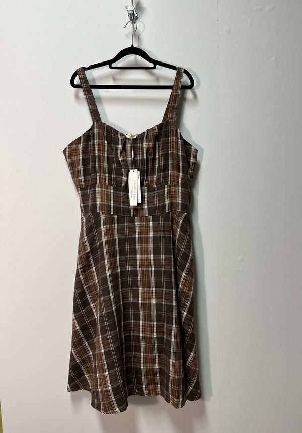 Size XXL Brown Plaid Brand New Ladies Dress