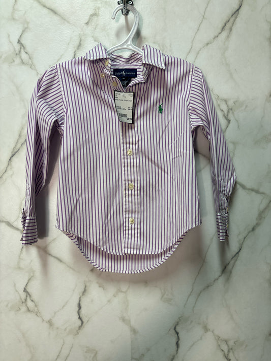 Size 4 Polo White Purple Stripe Boy's Top